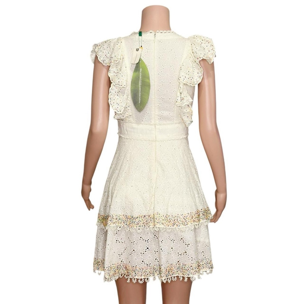 FARM RIO Eyelet Beaded Mini Dress, Off White, XS - Picture 13 of 15